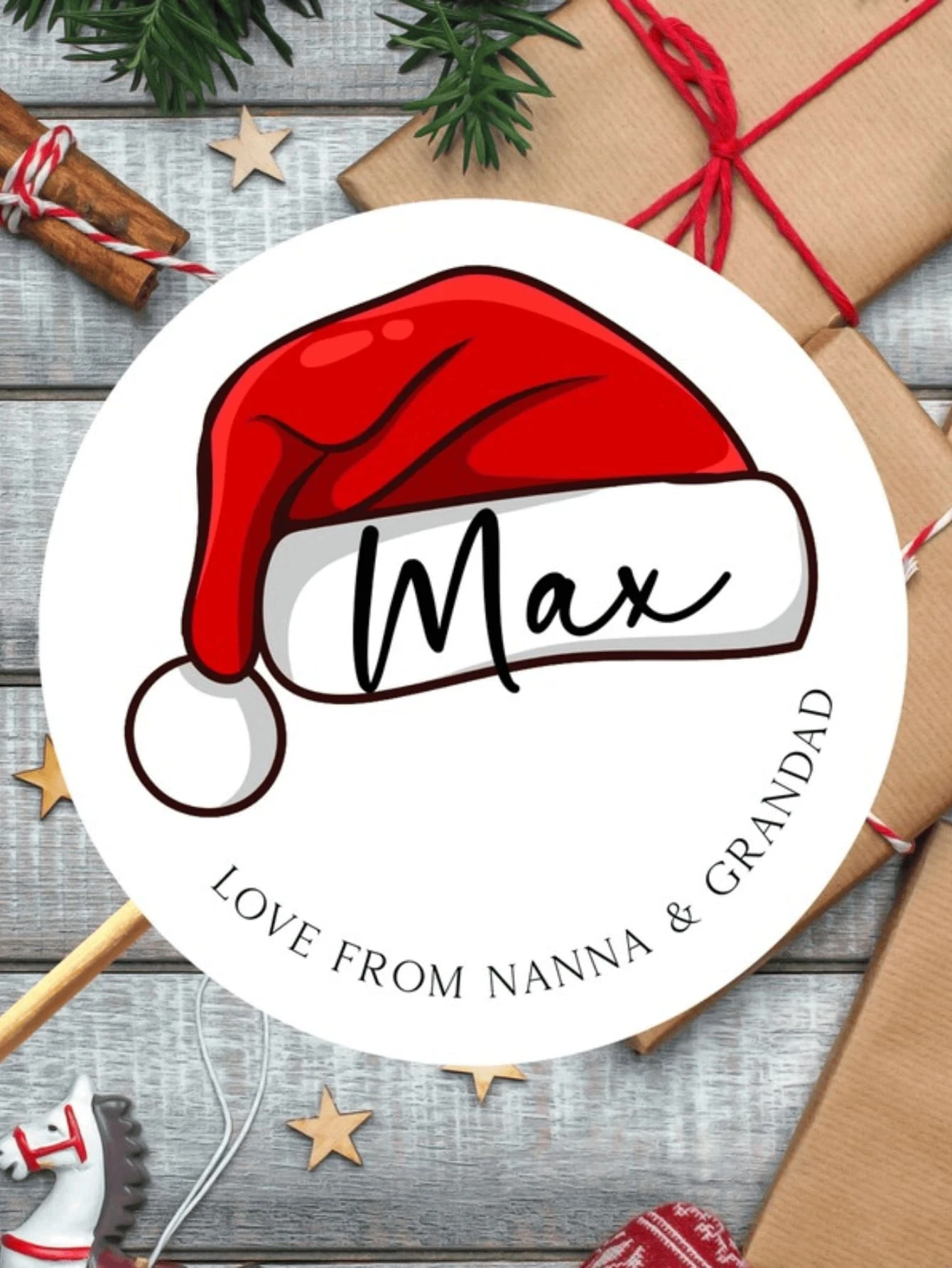 4–6 cm individuelle Weihnachtsgeschenkaufkleber, personalisierter Text/Namen, Weihnachtsbaum-/Weihnachtsmann-Designs, individuelle runde Etiketten – Detail 3