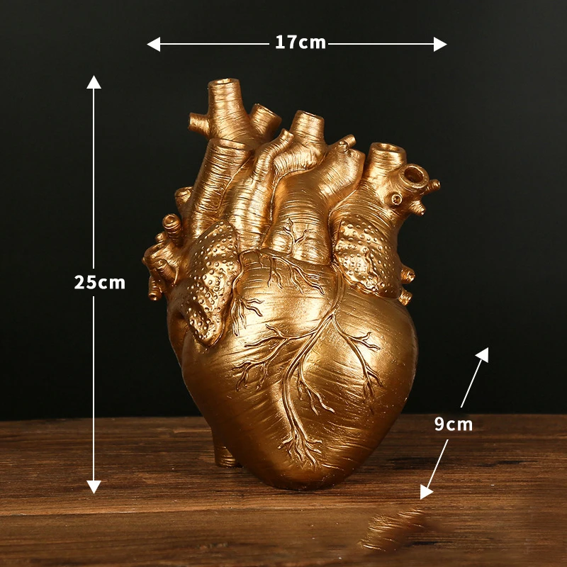 Anatomical Heart Shape Flower Vase Resin Valentine Gift Containrs Sculpture Desktop Plant Pot Home Decor Table Ornament Modern 3