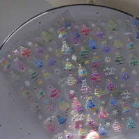 5D Relief Gorgeous Colorful Merry Christmas Tree Snowflake Adhesive Nail Art Stickers Decals Manicure X'mas Glitter Gems Charms 1