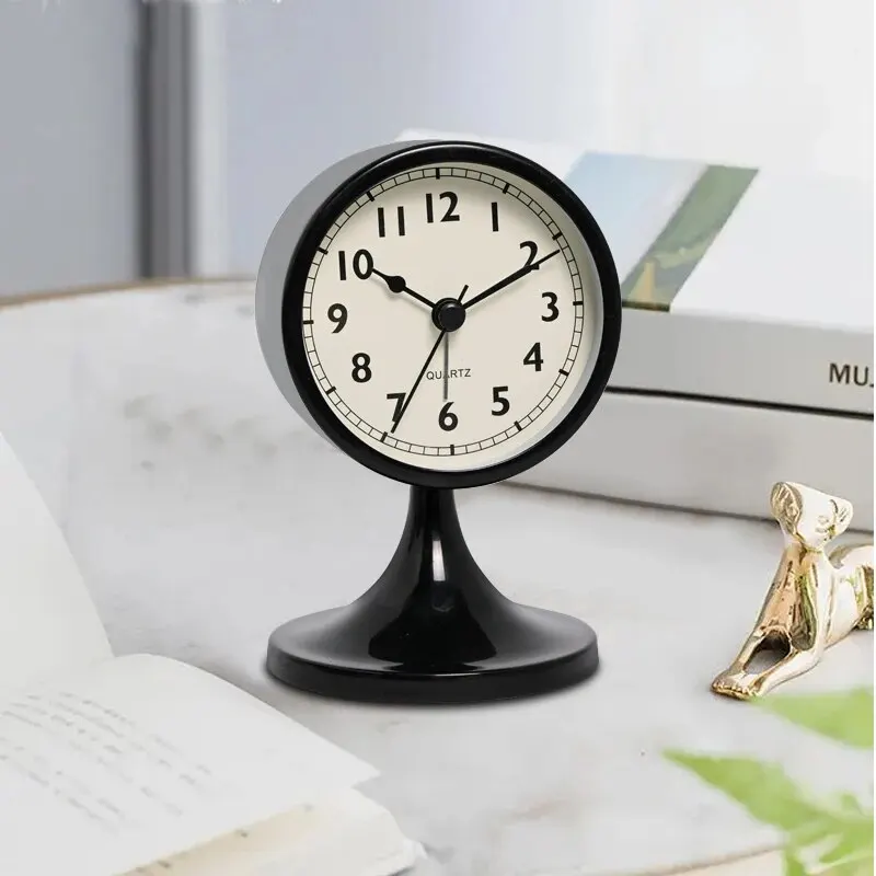 Vintage Nordic Silent Alarm Clock - Elegant Table and Bedside Nightlight Decor
