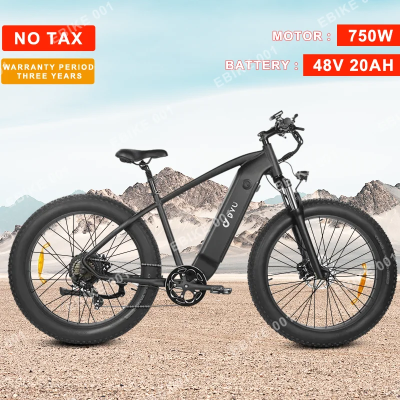 

DYU King750 EU UK US Stock Electric Bicycle 48V20AH 750W 26"*4-inch Fat Tire Ebike Max Speed 45 km/h Mountain Snow Electric Bike