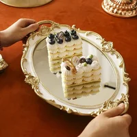 European Style Plastic Mirror Tray Oval Dessert Cupcake Plate Jewelry Display Storage Stand Make Up Mirror Home Table Decorative 1