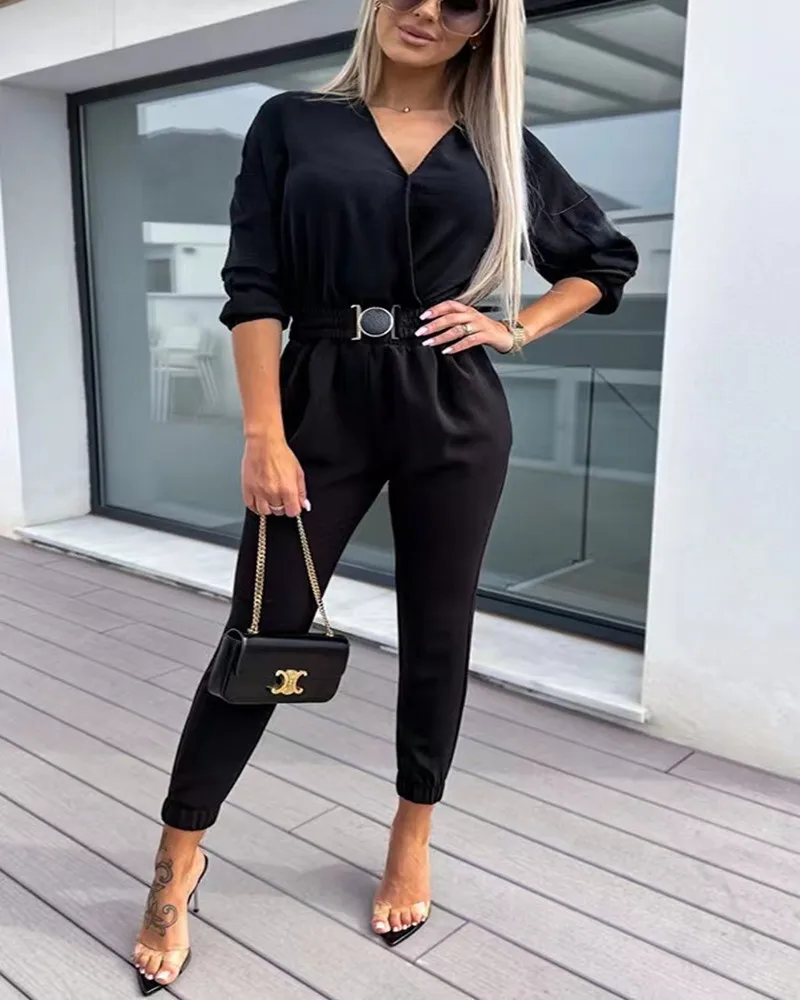 2023 new women's elegant party jumpsuit collage trousers jumpsuit high waist slim casual pants pure color wide-leg summer jumpsu