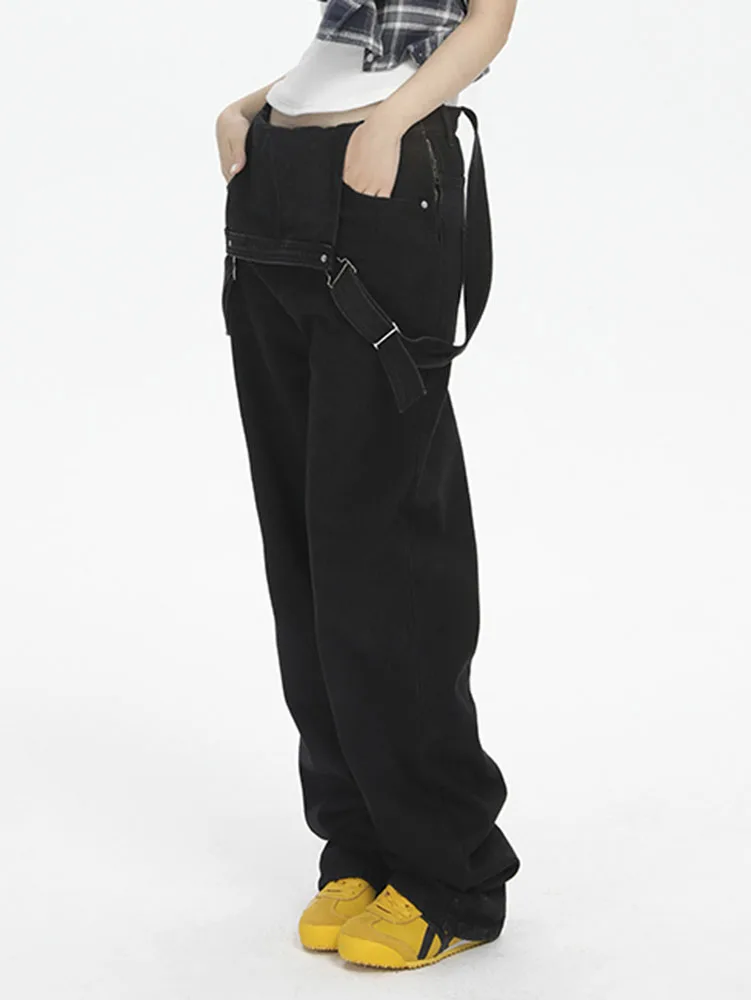 

Jumpsuits for Women Straps Jeans Overalls Vintage Streetwear Hole Wide Leg Pants Casual Baggy Denim Jumpsuit Y2k Trousers