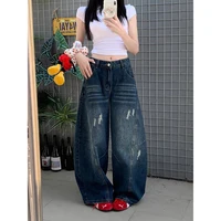 ZHIZOU Women's Blue Gothic Baggy Emo Y2k Jeans Oversize American Ripped Jean Pants Vintage 2000s Harajuku Denim Trousers Clothes
