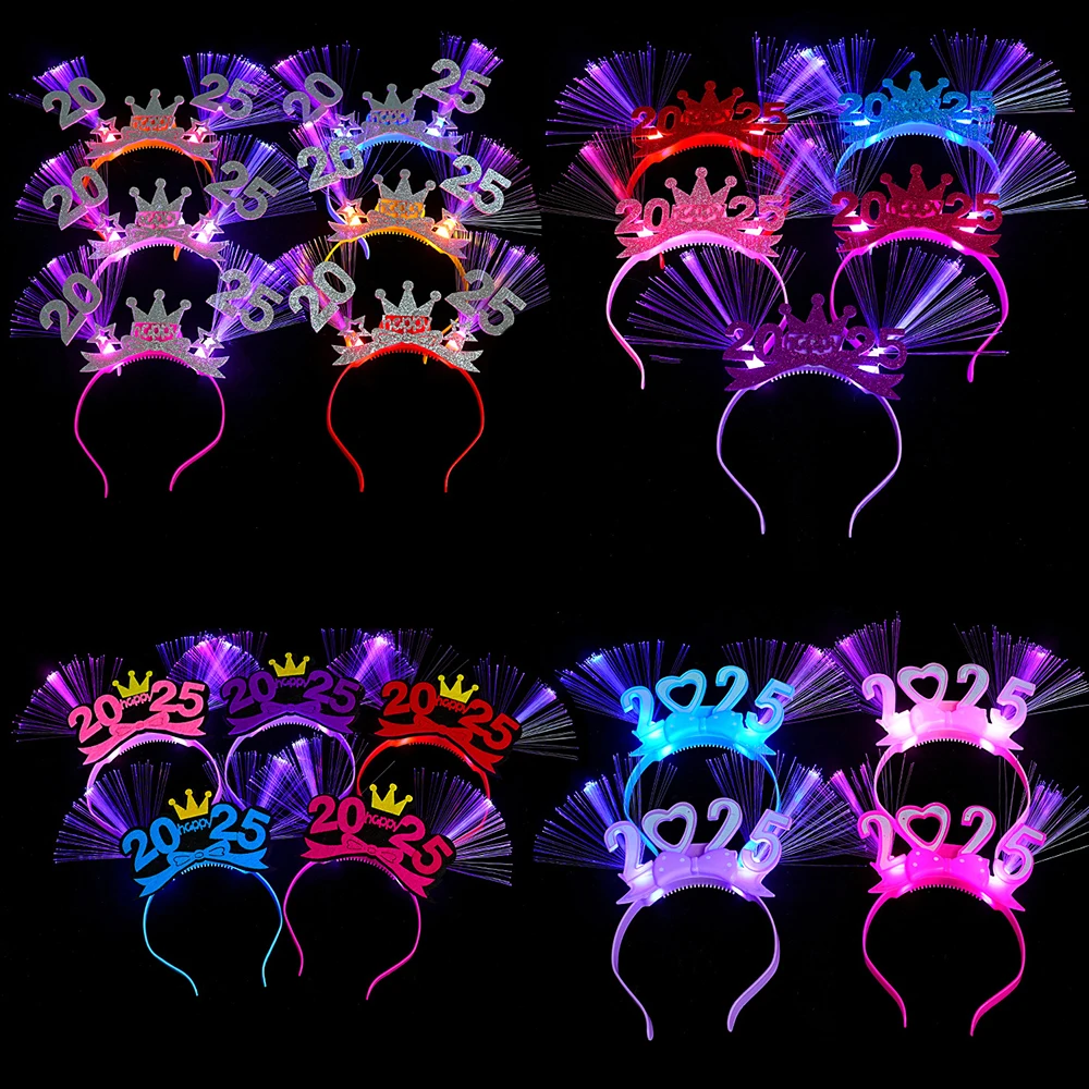 Description Picture 4 of item2025 Happy New Year LED Light Up Headband Glowing Glasses Flashing Headdress Kids Adults Christmas New Year Party Cheer Props