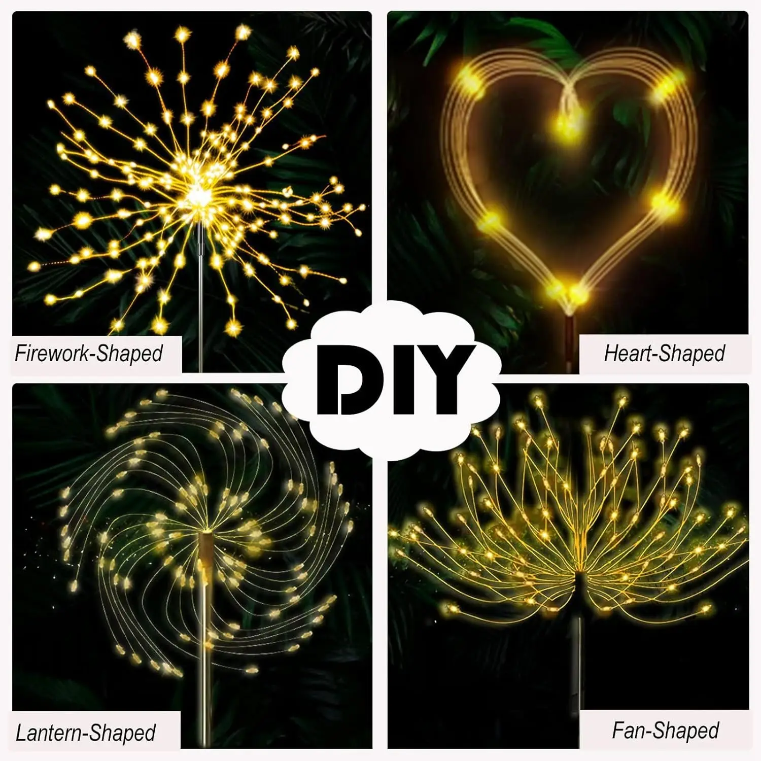 8 Lighting Modes Solar Garden Lights,Firework Lights 2 Pack Waterproof Decorativ