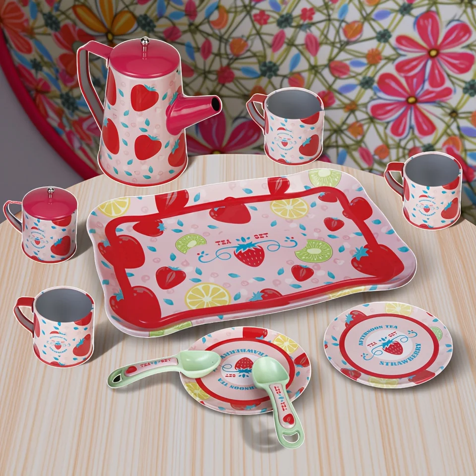 ブリキ玩具ファンシーTin Tea Set Pretend Role Playレッド ブリキ玩具ファンシーTin Tea Set Pretend Role Playレッド