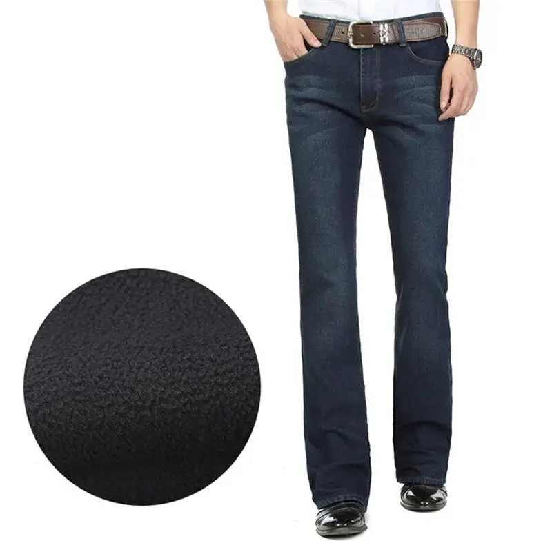 2023 New High Quality Men Winter Warm Fleece Boot Cut Jeans Business Casual Flare Pants Mid Waist Velvet Trousers 6