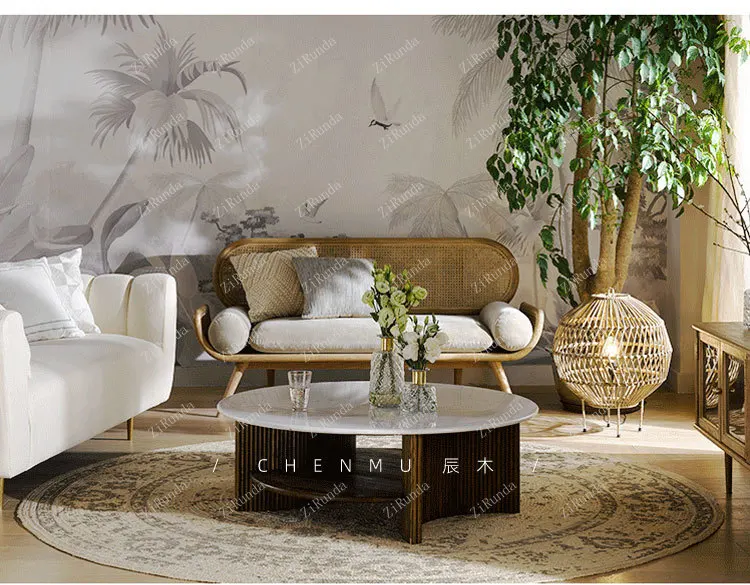 ~Y Solid wood rattan sofa chair designer Nordic ins simple living room double triple rattan chair homestay small apartment