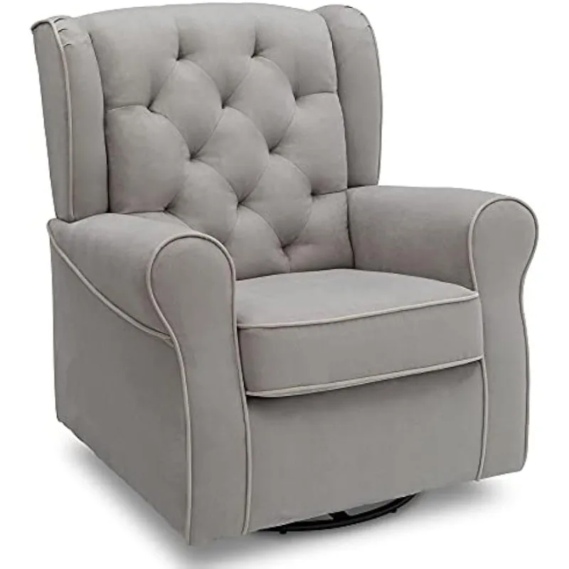 

Children Upholstered Glider Swivel Rocker Chair, Dove Grey with Soft Grey Welt