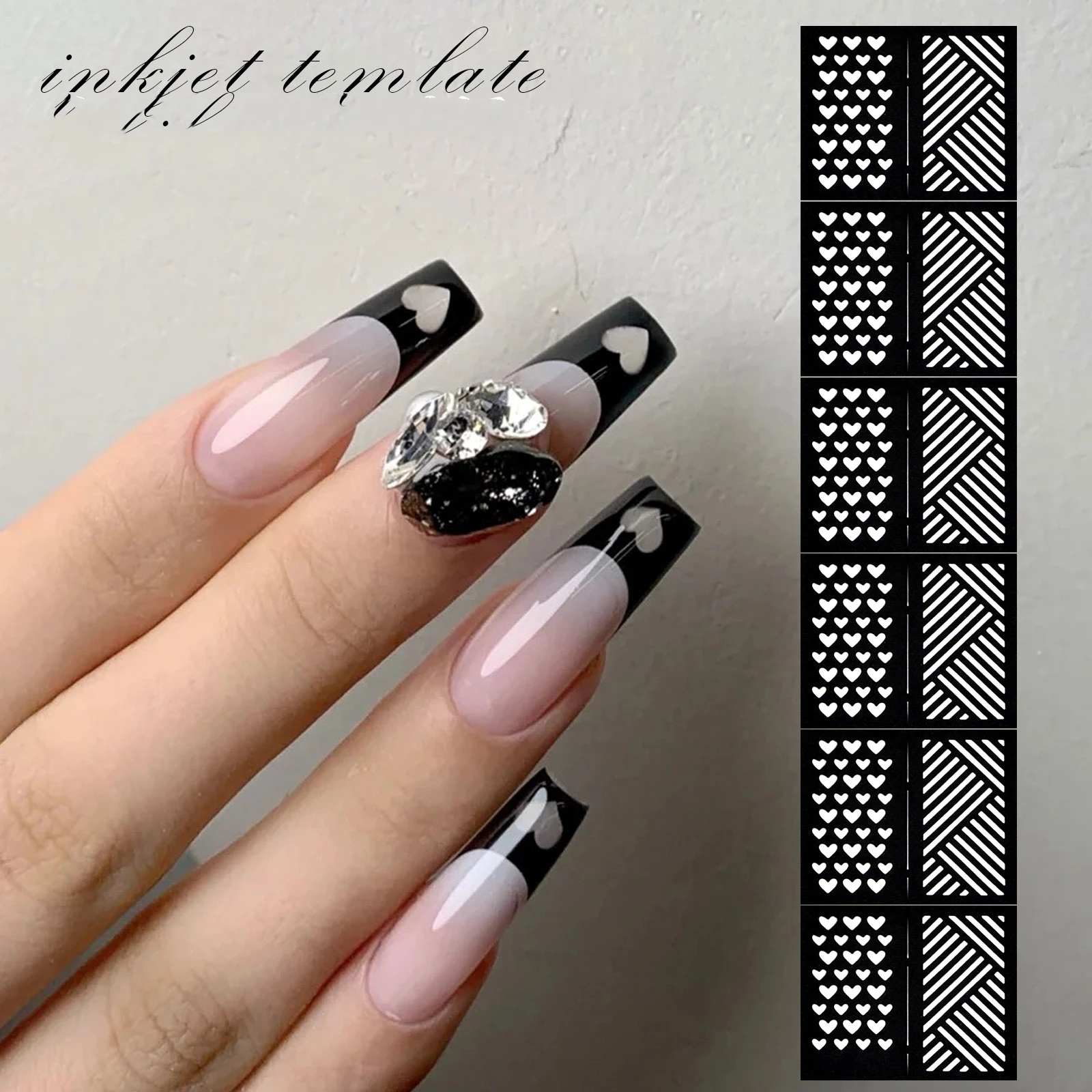 

Misscheering 1pc Nail Art Long Hollow Design Airbrush DIY Stamping Template Flower Heart Pattern Nail Sticker Stencil Tool