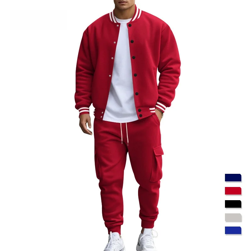 남성 캐주얼 스포츠웨어 세트 루즈핏 긴팔 자켓과 바지 가을 겨울 패션 아메리칸..
