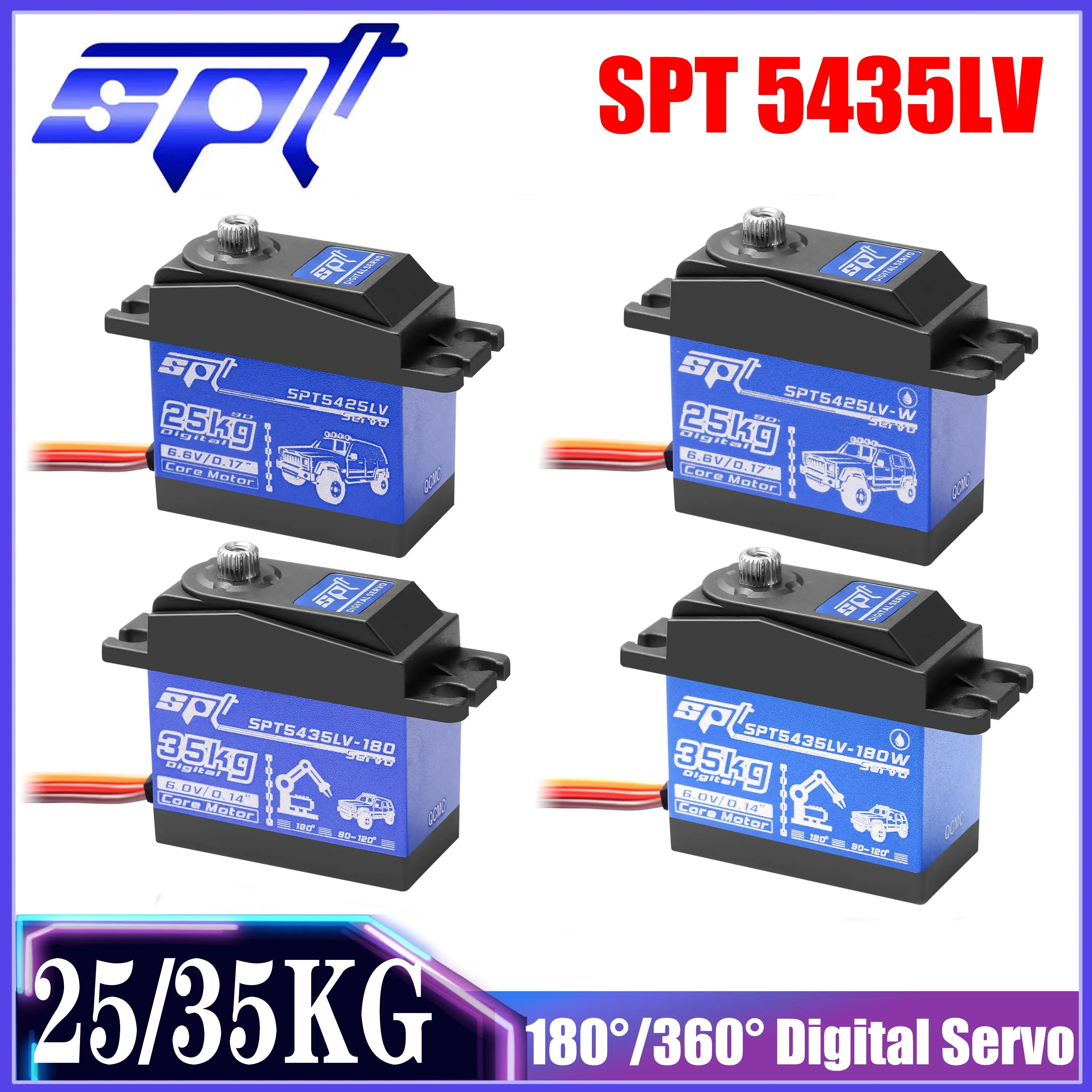 SPT 25 kg 35 kg 180 ° /360 ° Wasserdichtes Metallgetriebe-Digitalservo mit großem Drehmoment 5435LV für RC Car Crawler SCX10 TRX4 Boat Drift Robot