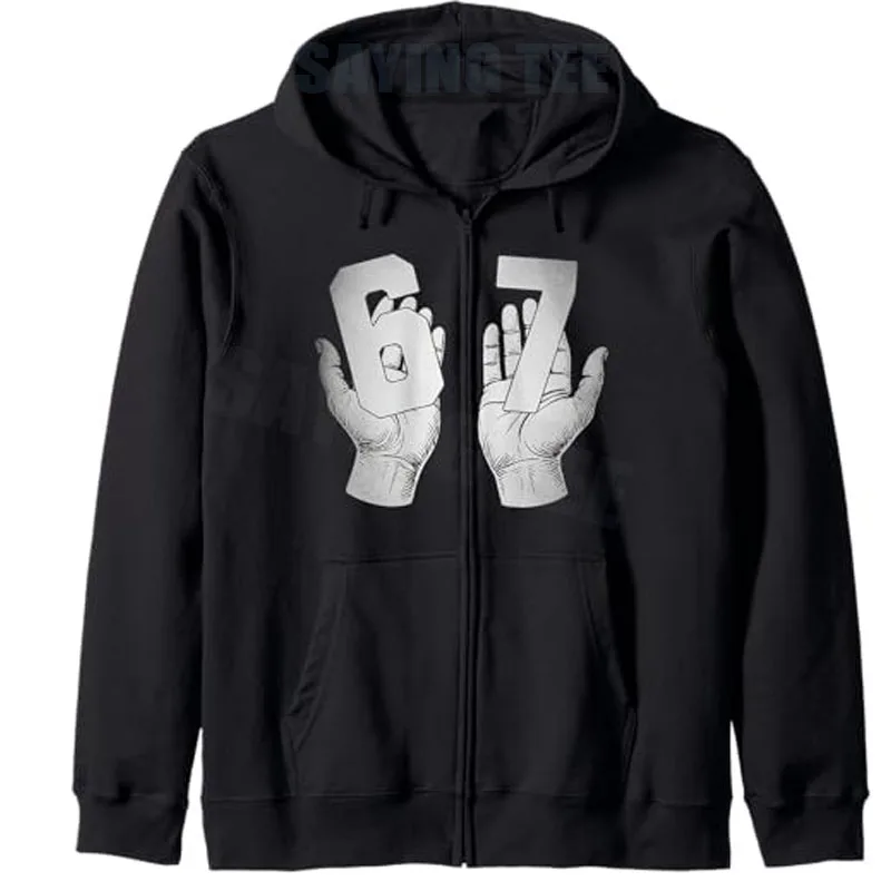 67 Six Seven with Hands Black and White Art Zip Hoodie Y2k Funny 6