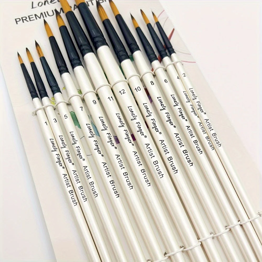 12pcs Premium Soft Pointed-Round Watercolor Paint Brush Set，High Quality Anti-Shedding Nylon Hair, for Acrylic, Oil, Tempera 5