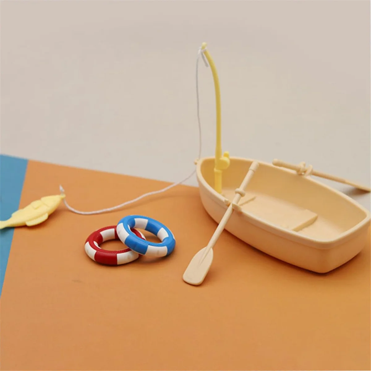 2 Sets Swimming Ring Miniature Boat Life Ring Oars Canoe Boat Cruise Toy Plastic Sailboat Household