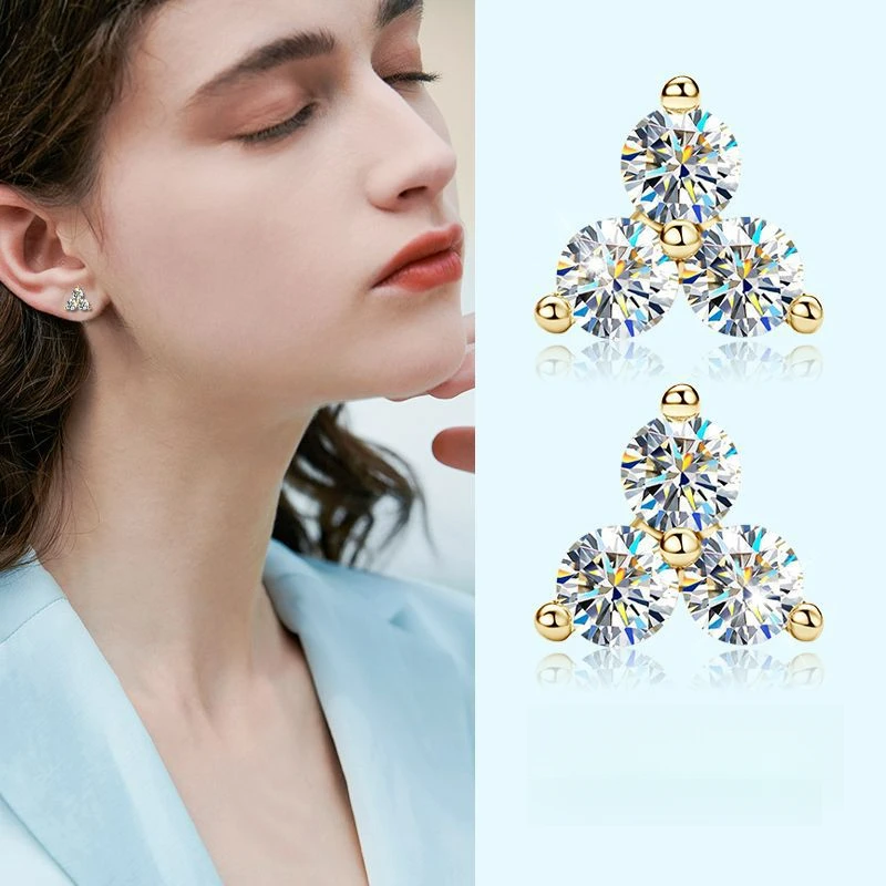 

Real Moissanite Diamond Clover Ear Studs Women's Diamond Earrings Silver Earrings s925 100%Pass the Diamond Test NIKA