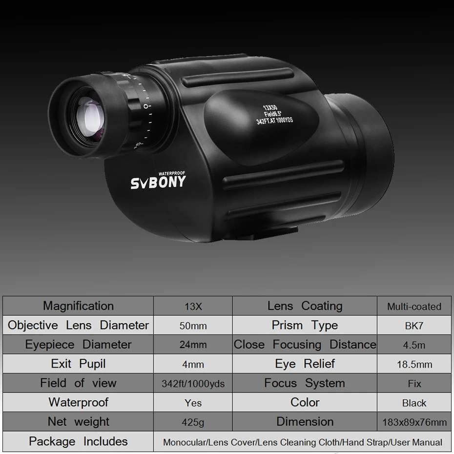 Svbony Telescope SV49 13x50 Monoculaire Puissant,Monoculaires Professionnels,Étanche,équipement de camping,pour Voyage et chasse 2023 longue vue monoculaire zoom puissant  jumelles puissantes professionel
