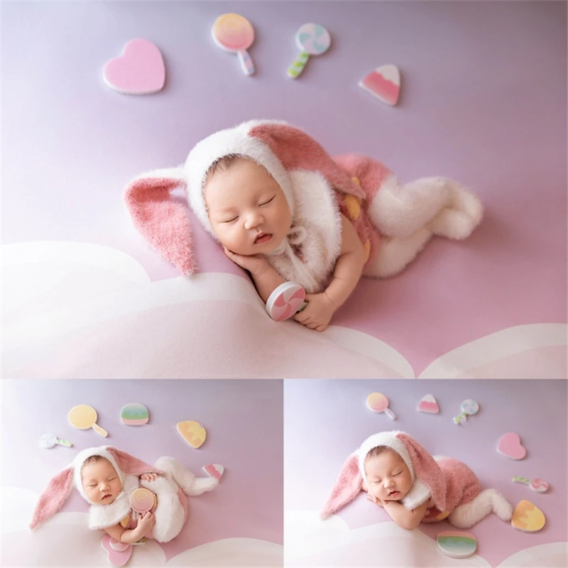 Newborn Baby Photography Props Mink Knitted Cute Bunny Outfits with Hat Furry Rabbit Theme Backdrop Studio Shooting Photo Props dvotinst newborn photography props baby cute floral flower headbands with ears headdress headwear studio shooting photo props