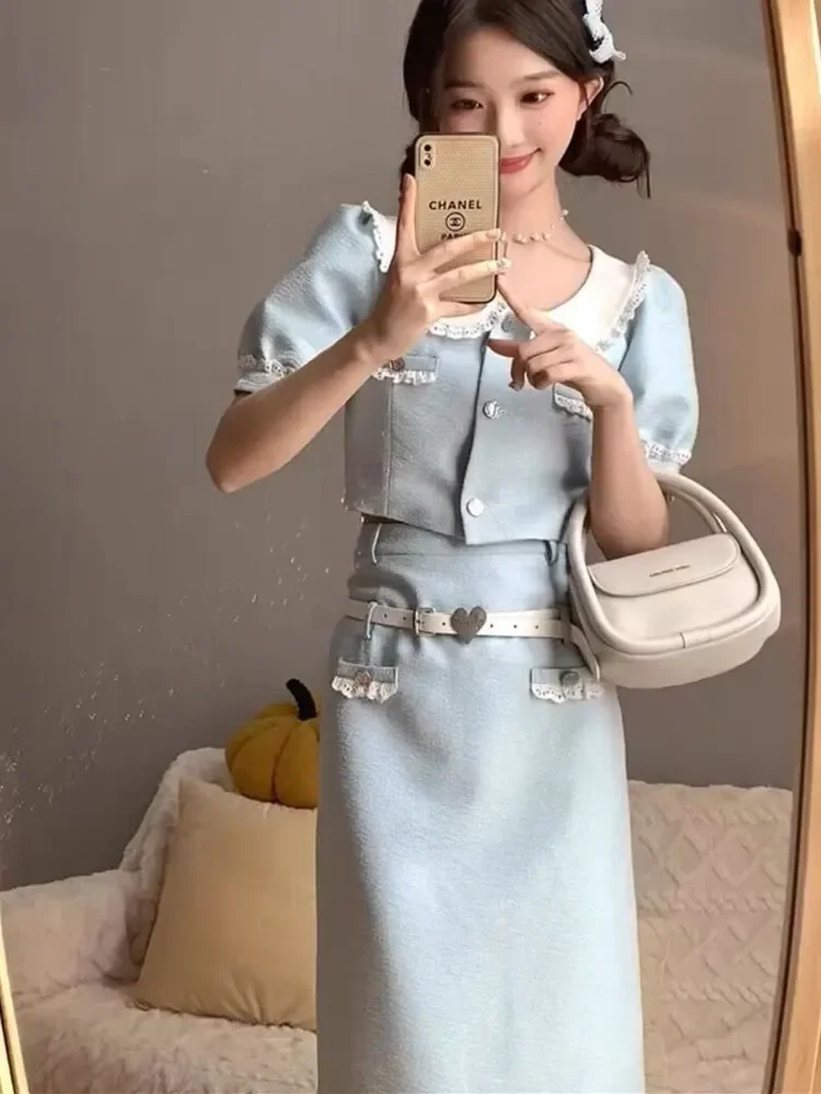 

High Street French Small Fragrance 2 Piece Set Women Short Jacket Coat + Skirt Suits Korean Fashion Sweet Summer Two Piece Sets