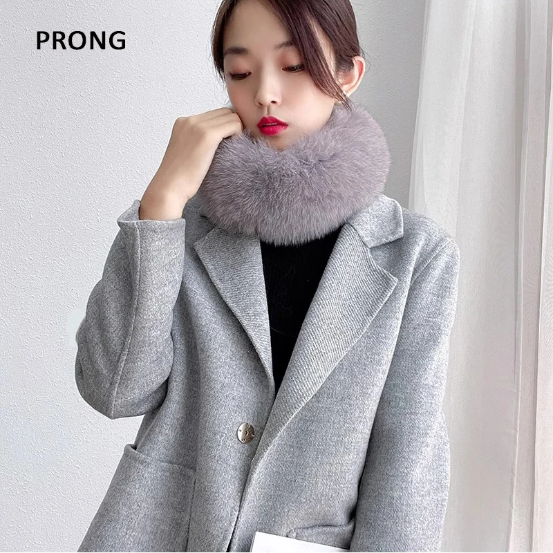 

Winter Fur Scarfs Women Real Fox Fur Collar Female Thick Warm Furry Neckerchief Plush Magnetic Buckle Luxury Scarves For Woman