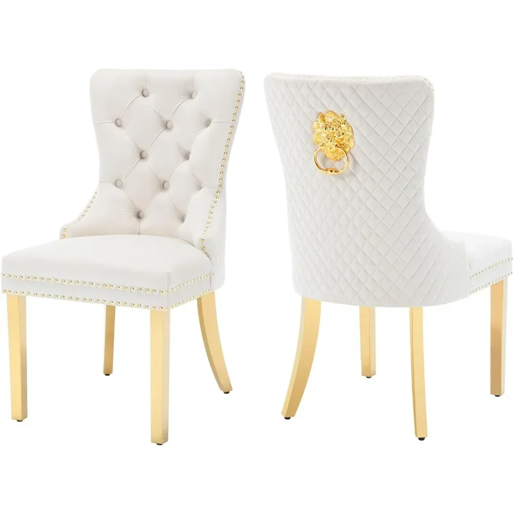 Dining Room Chairs Set of 2,Tufted Upholstered Back Lion Pull Ring