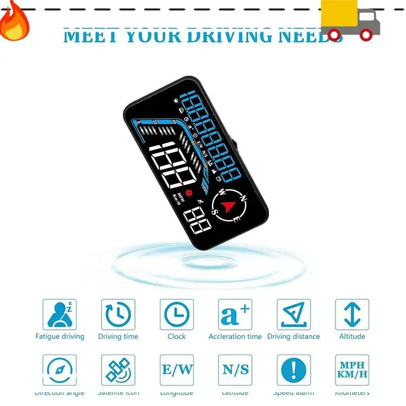 G12 HUD Head-Up Display GPS Car Display Speeding Alarm Driving Speed Universal Black Easy To Use