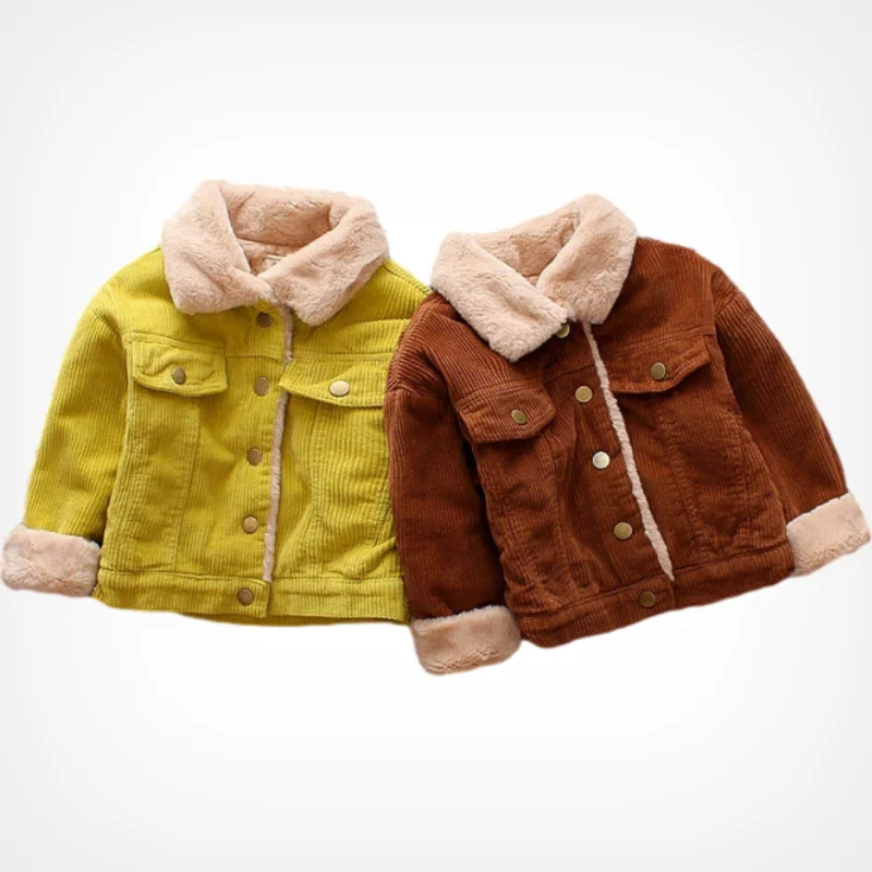 Fashion Baby Girl Boy Winter Jacket Corduroy Fur Thick Infant Toddler Child Warm Coat Baby Outwear High Quality Clothes 1-5Y
