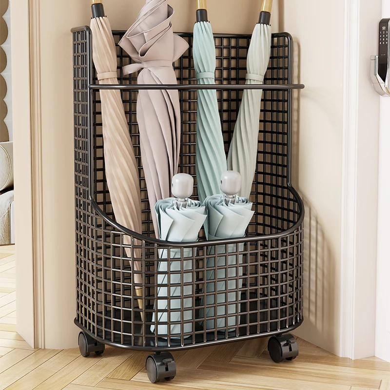 Large Capacity Commercial Umbrella Stand Home Entrance Umbrella Storage Rack Thick Iron Bucket Wheel Stable Rain Gear