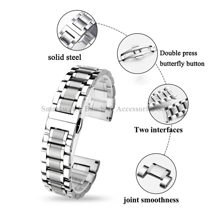 Elegant Curved End Stainless Steel Watch Bracelet - Multi-Size Replacement Strap