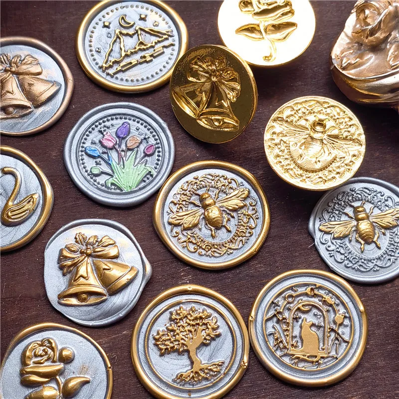 Retro Sealing Wax Stamp Head 3D Bee Embossed Wax Seal Stamp Christmas Bell Coppia Swan Fire Paint Seal Per Scrapbooking Fai Da Te
