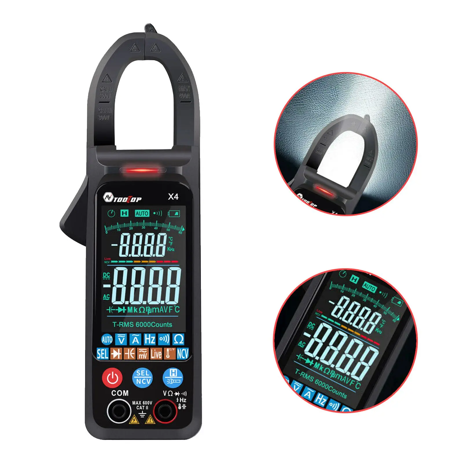 

ABS 400A 600V Digital Clamp Meter Color Large Screen Multimeter 6000 Counts NCV AC Voltage Tes