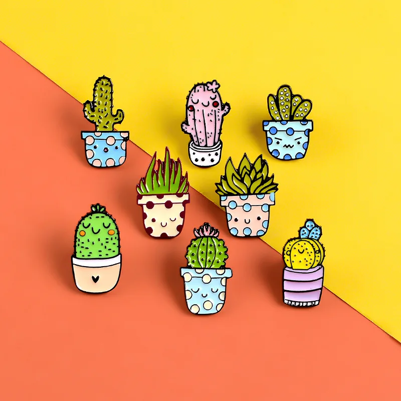 Potted Plant Cactus Enamel Pins Metal Lovely Badges Brooch Vintage Brooches For Women  Clothing Collar Lapel Accessories