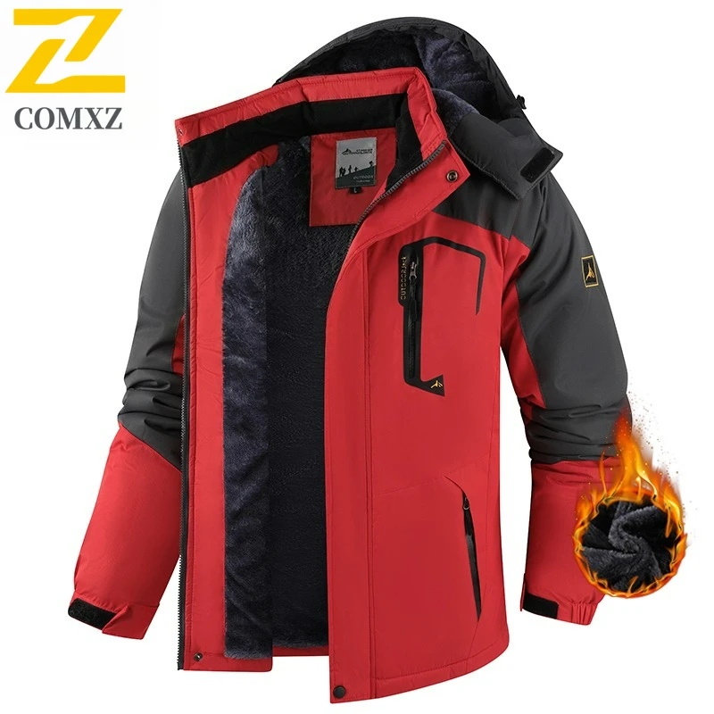 COMXZ Men Jacket Thickened Outdoor Mountaineering Windproof Warm Rush Coat Casual Hooded Camping Lightweight Winter Men Clothing
