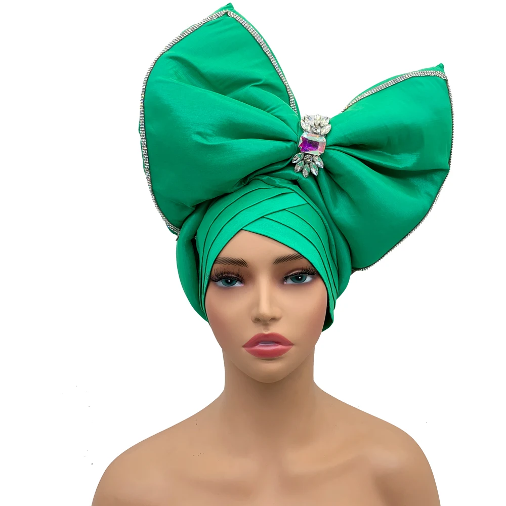 Große Bowknot Turban Kappe Frauen übertrieben Strass Kopf bedeckung Afrikanische Auto gele headtie nigeria Party Kopf bedeckungen Hut Dame Kopf wra – Detail 15