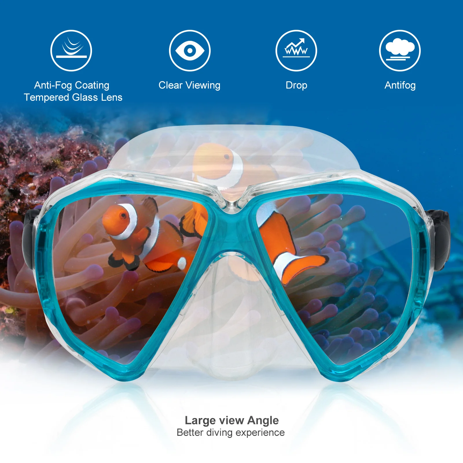 EXP VISION-Anti-Fog Scuba Mask for Adult, Panoramic Diving Kit, Dry Snorkel, Tempered Glass, Swim