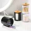 1/3pcs Qtip Holder Dispenser with Bamboo Lid Clear Black Cotton Ball Swab Cotton Round Pads Bathroom Apothecarey Jar Set 3