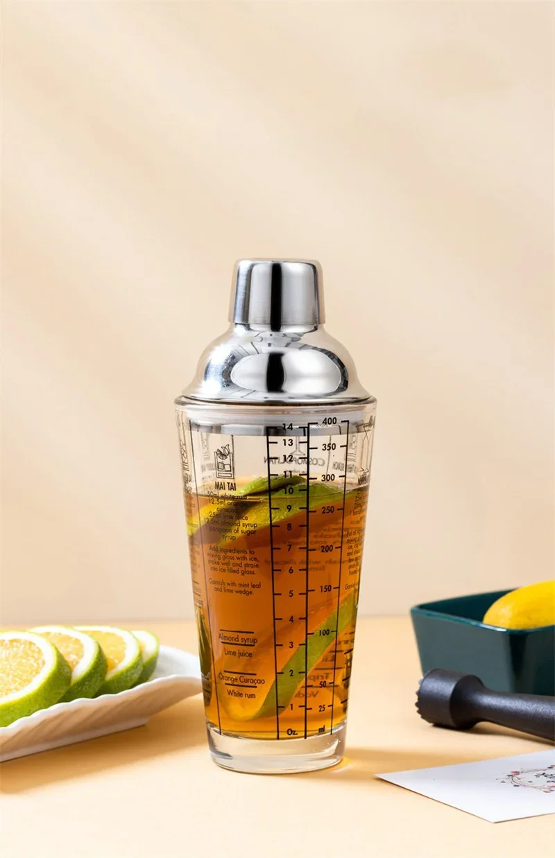 Description Picture 2 of item400/600ML Cocktail Shaker Glass Transparent Cup Mixing Wine Glass Bar Bartender Hand Cocktail Stainless Steel Bartender Tools