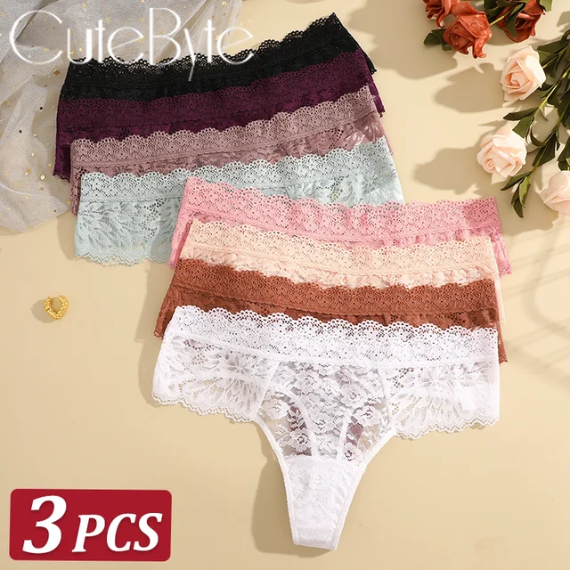 3 pièces dentelle Sexy tongs femmes taille basse slips Sexy doux dames sous-vêtements à la mode Floral caleçons femme fleurie culotte Lingerie 1