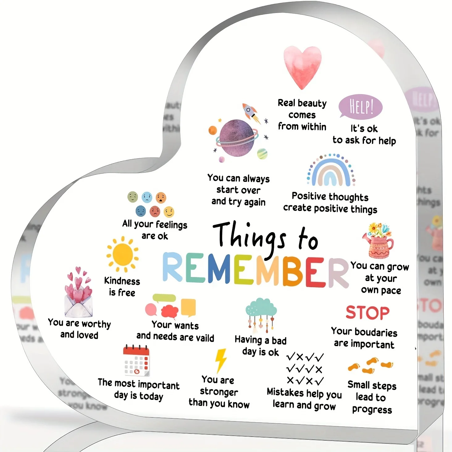 Mental Health Affirmations Heart Acrylic Sign 1