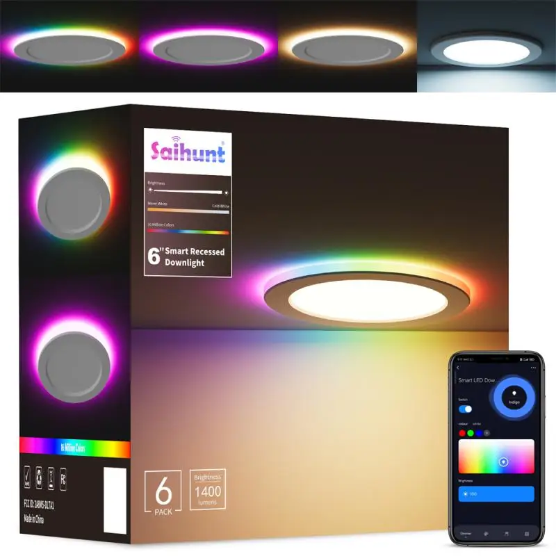 

Встроенная светодиодная лампа с умным управлением, 13,50*13,50*2,50 см, беспроводное управление, бесконечные возможности, Wi-Fi