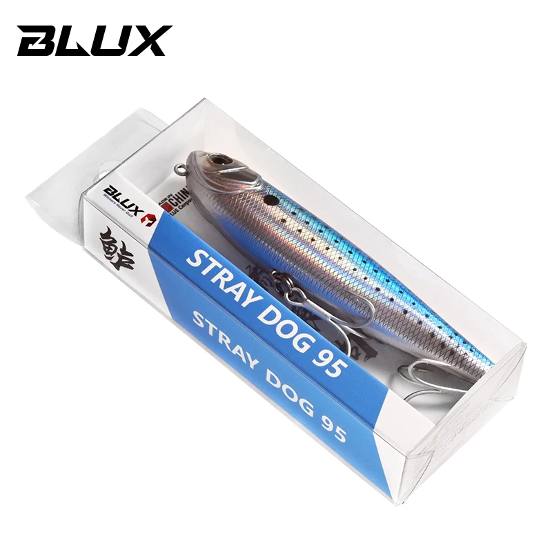 BLUX-señuelo de pesca para Andador de superficie STRAY DOG 95, señuelo de pesca Artificial para agua salada, aparejos de cebo duro para lubina, 95MM, 15,2g