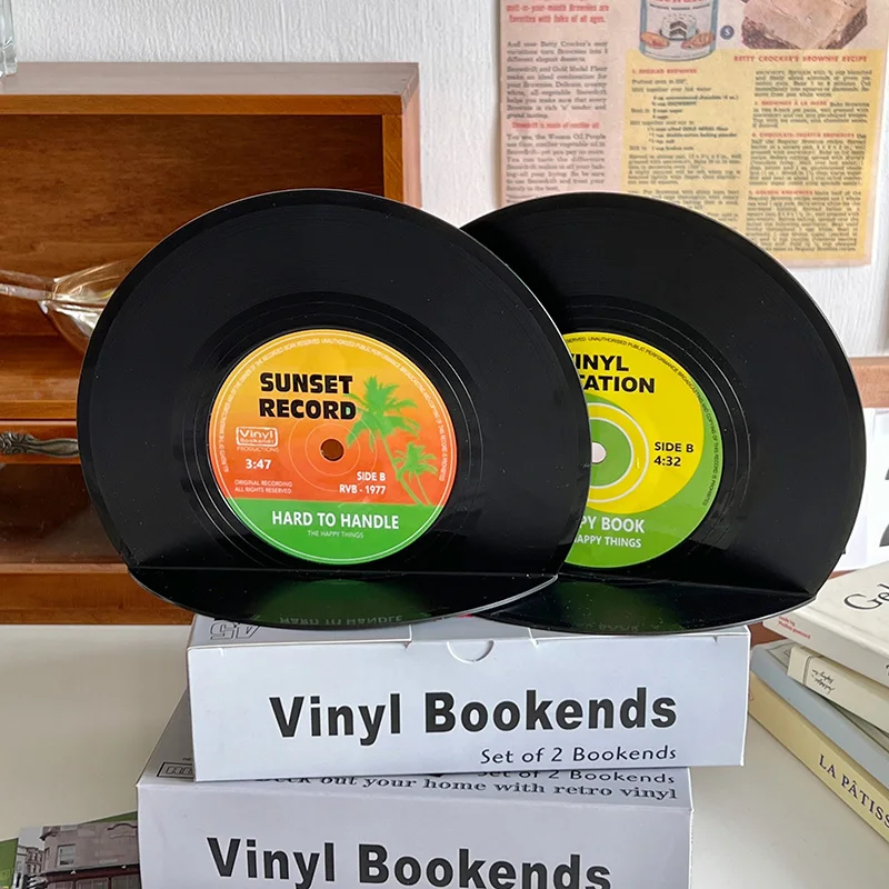 

Vinyl CD Bookends Creative Record Bookstand Desktop Decoration Rubbie Vintage Partition Bookcase Office Accessories