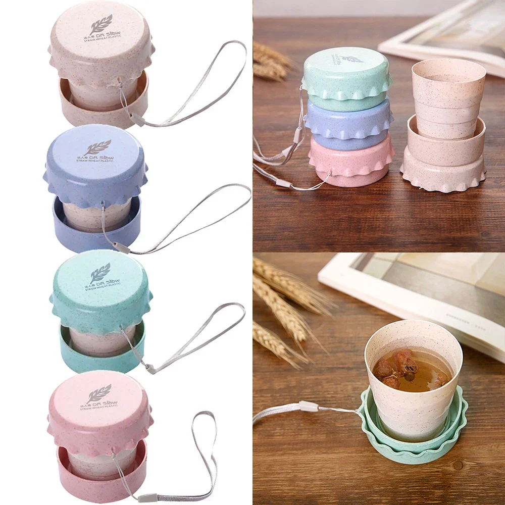 Straw Wheat Drinking Cup Portable Collapsible Folding Plastic Telescopic Cups Travel Camping Convenient Easy Carry Travel Bottle