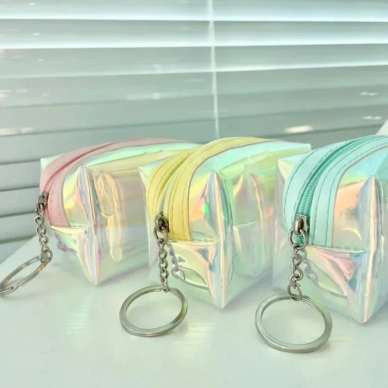 Colorful Short Wallet Laser Holographic Coin Purse Women Clear Glittering Holder Purse Keys Pouch Earphone Storage Bag 1PC