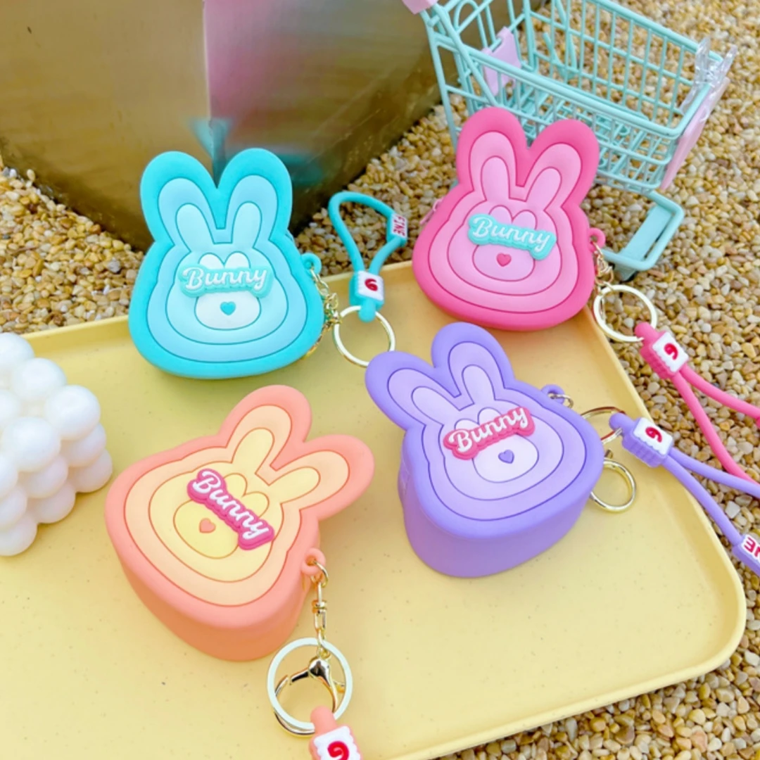 Silicone Coin Purse Creative Cartoon Rabbit Head Wallet Cute Children's Zipper Pendant Storage Pouch Key Bag Purse Pocket