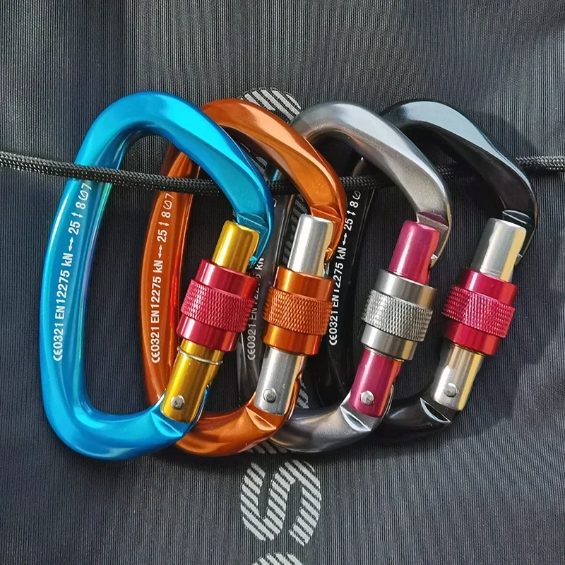 25KN Mountaineering Caving Rock Climbing Carabiner D Shaped Safety Master Screw Lock Buckle Escalade Equipement