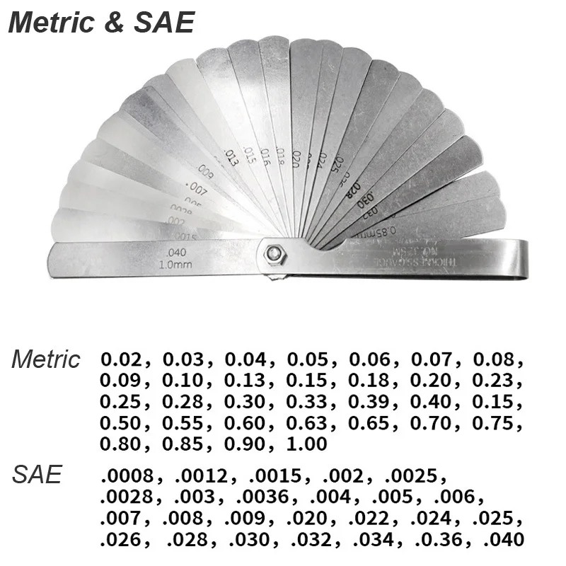 Feeler Gauge Thickness Feeler Guage 32 Blades Set Metric MM Imperial INCH Straight Gap Measure Tool Valve Calibrator Probe Motorcycle Mold