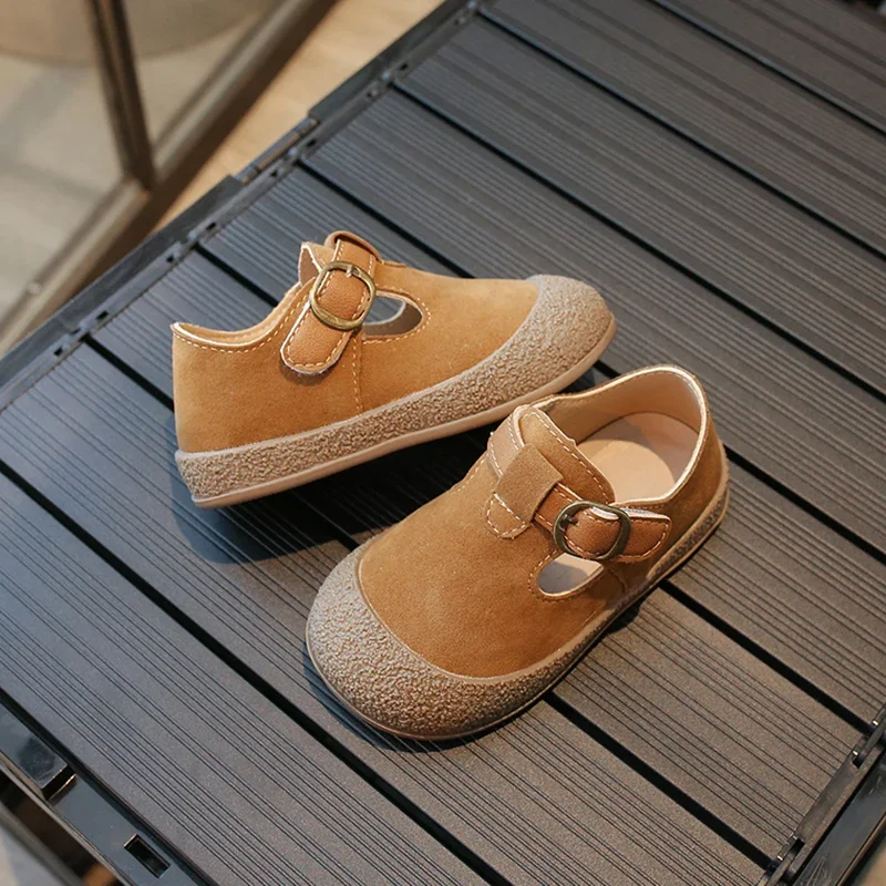 Children Fur Leather Shoes Toddler Gilrs Boys T-strap Casual Shoes Outdoor Infant School Autumn Spring 3-6Y Sneakers